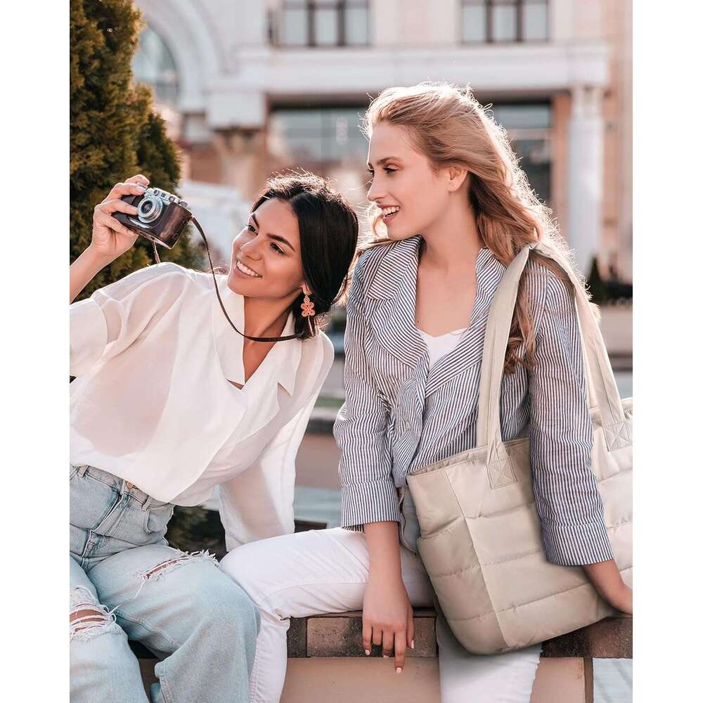 for Women, Lightweight Puffy Tote with Compartments Shoulder Bag
