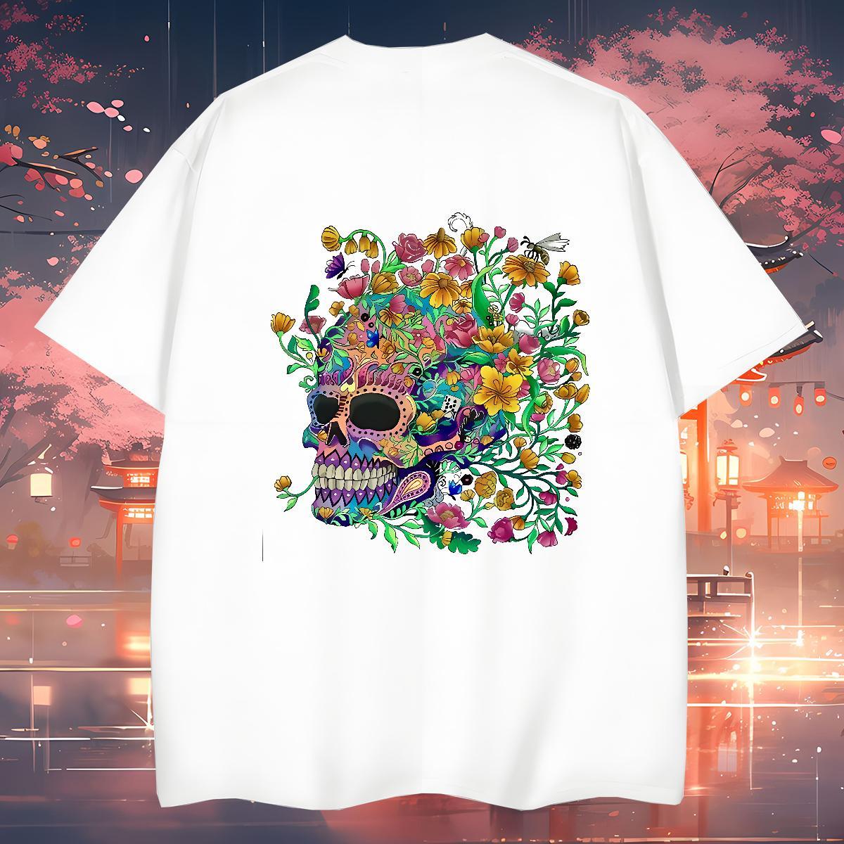 Classic T-Shirts 230g Cotton flower Street Casual Asian Size Round Neck Short Sleeve Couples T Shirts Designer Fashion Polos