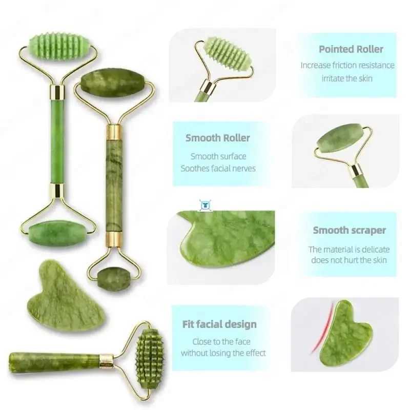 Natural Jade Roller Massager for Face Roller facial liftting Anti-wrinkle Gua Sha Jade Stone Face Massager Beauty Skin Care Tool CL240824