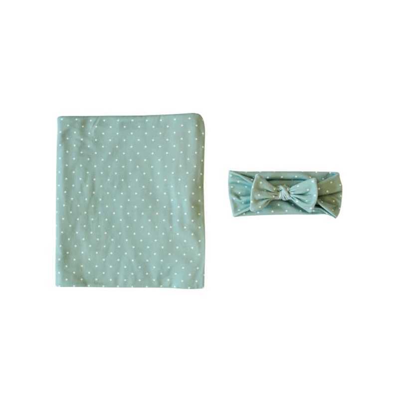 Newborn Receiving Blanket Bowknot Headband Set Baby Infant Cotton Sleeping Bag Swaddle Wrap Hairband M240824