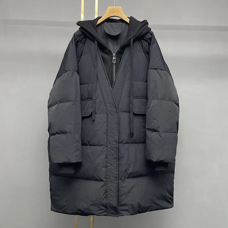 Schinteon womens white duck down jacket oversized autumn and winter warm casual with hood twopiece patch 240823