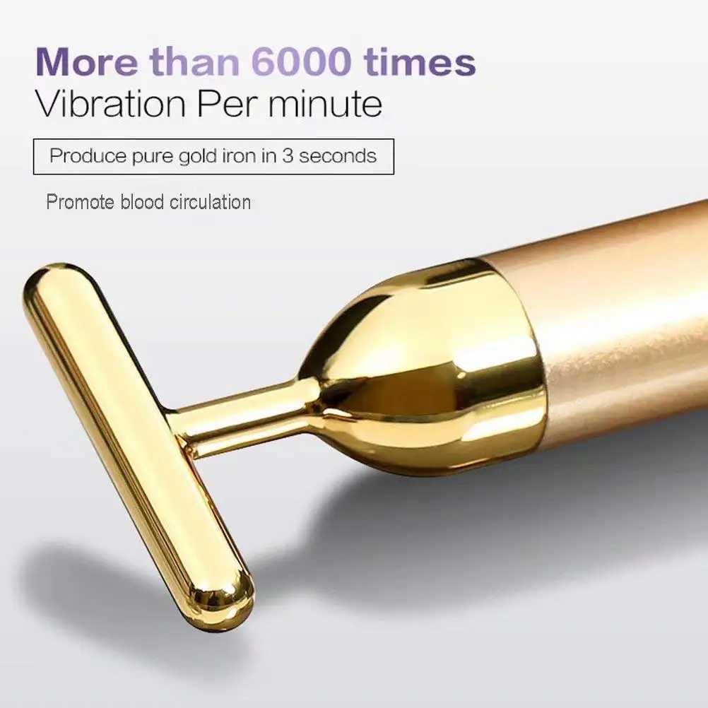 24k Gold Face Lift Bar Roller Vibration Slimming Massager Facial Stick Facial Beauty Skin Care T Shaped Vibrating Tool with Bag CL240824