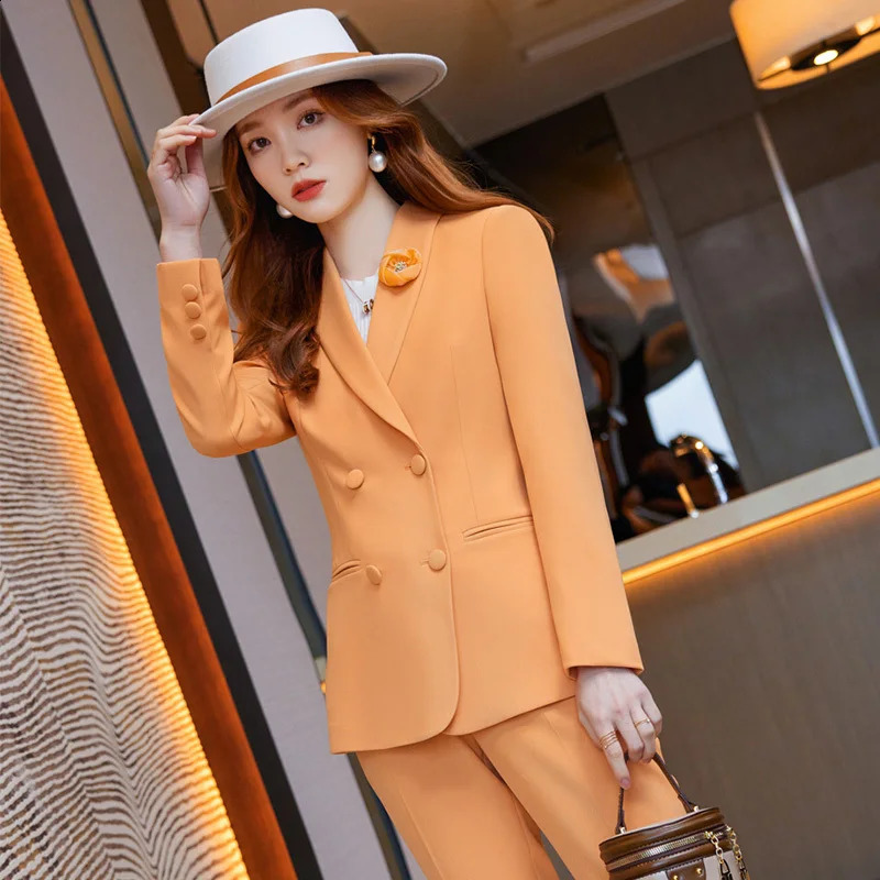 Womens formal business suit for autumn and winter paired with pants jackets long sleeved professional OL style set 240823