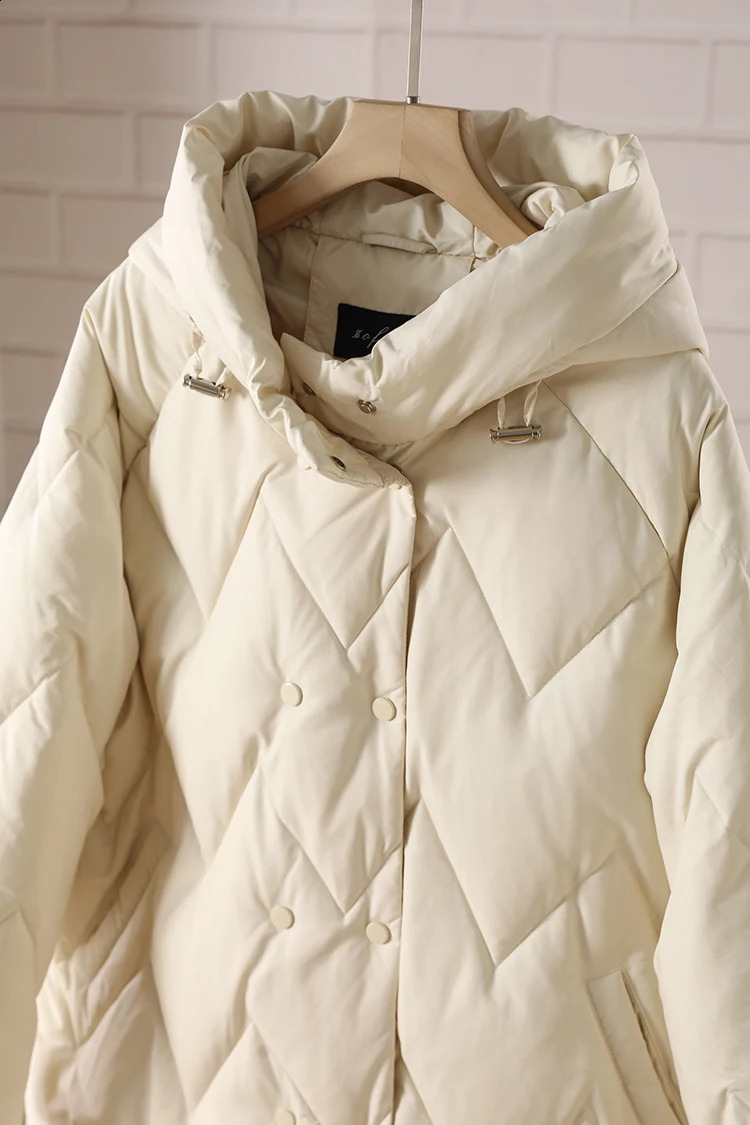 Womens Winter Down Jacket 90% Duck Warm Hoodie Double Layer Medium Length Solid Color Inflatable Park 240823