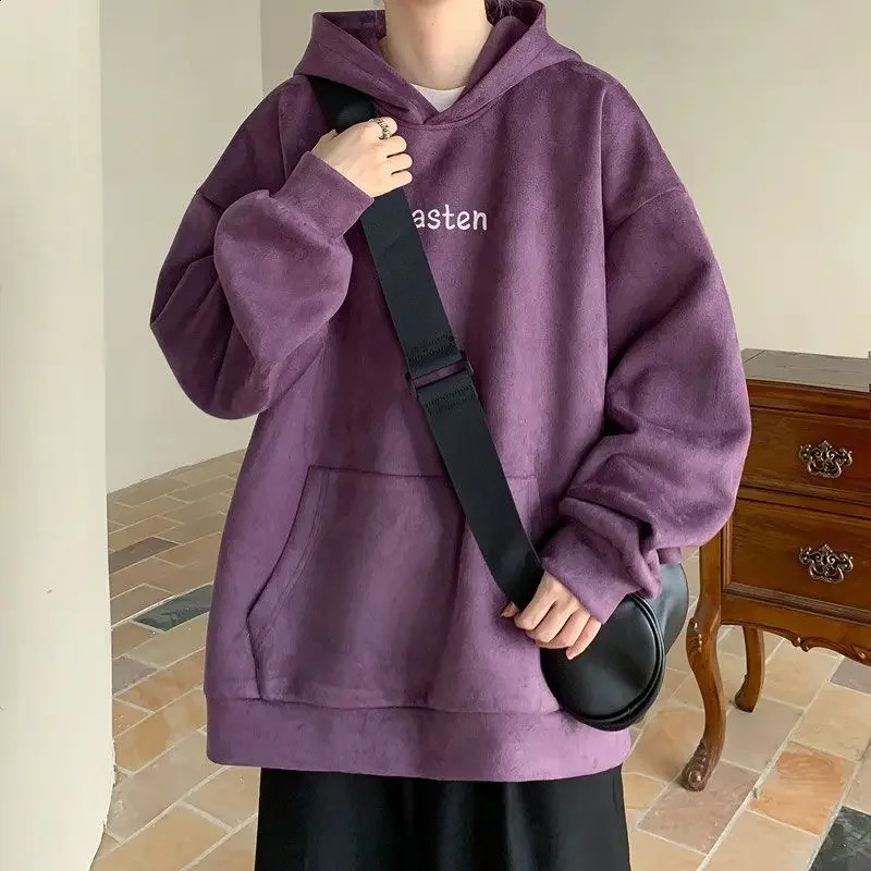Purple suede mens sportswear autumnwinter US heavyweight hoodie trend young fully matched casual jacket 240823