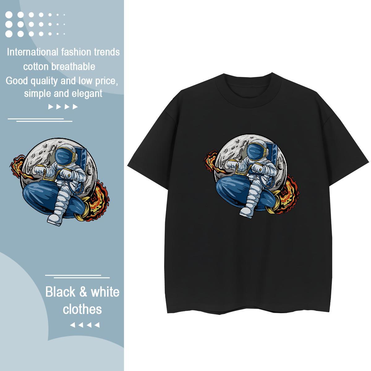 Lady Tshirt for Man Woman 100% Cotton 230g cosmonaut High Street Hip Hop T shirt Crew Neck Breathable Customized Tops Shirt