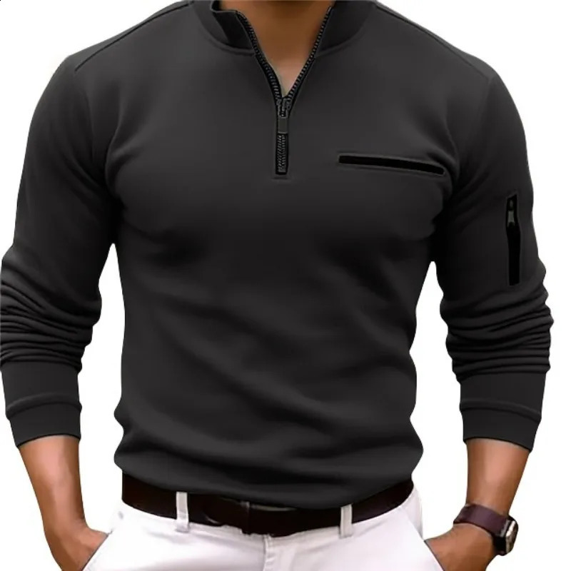 Spring and Autumn POLO Shirt Arm Zipper Mens Long Sleeved T-shirt Sports Polo Shirt Trendy Men 240824