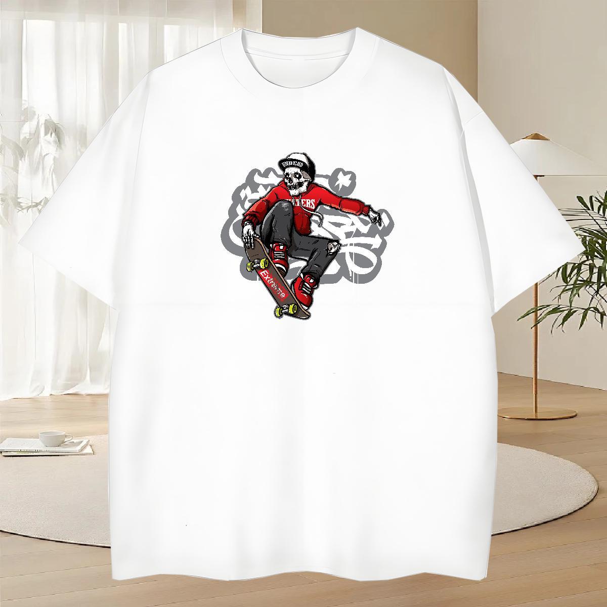 Free Shipping Men T Shirts 230g Pure Cotton skull Sports Casual DIY Printed Breathable Crew Neck Men Tees Fashion Designer Clothes