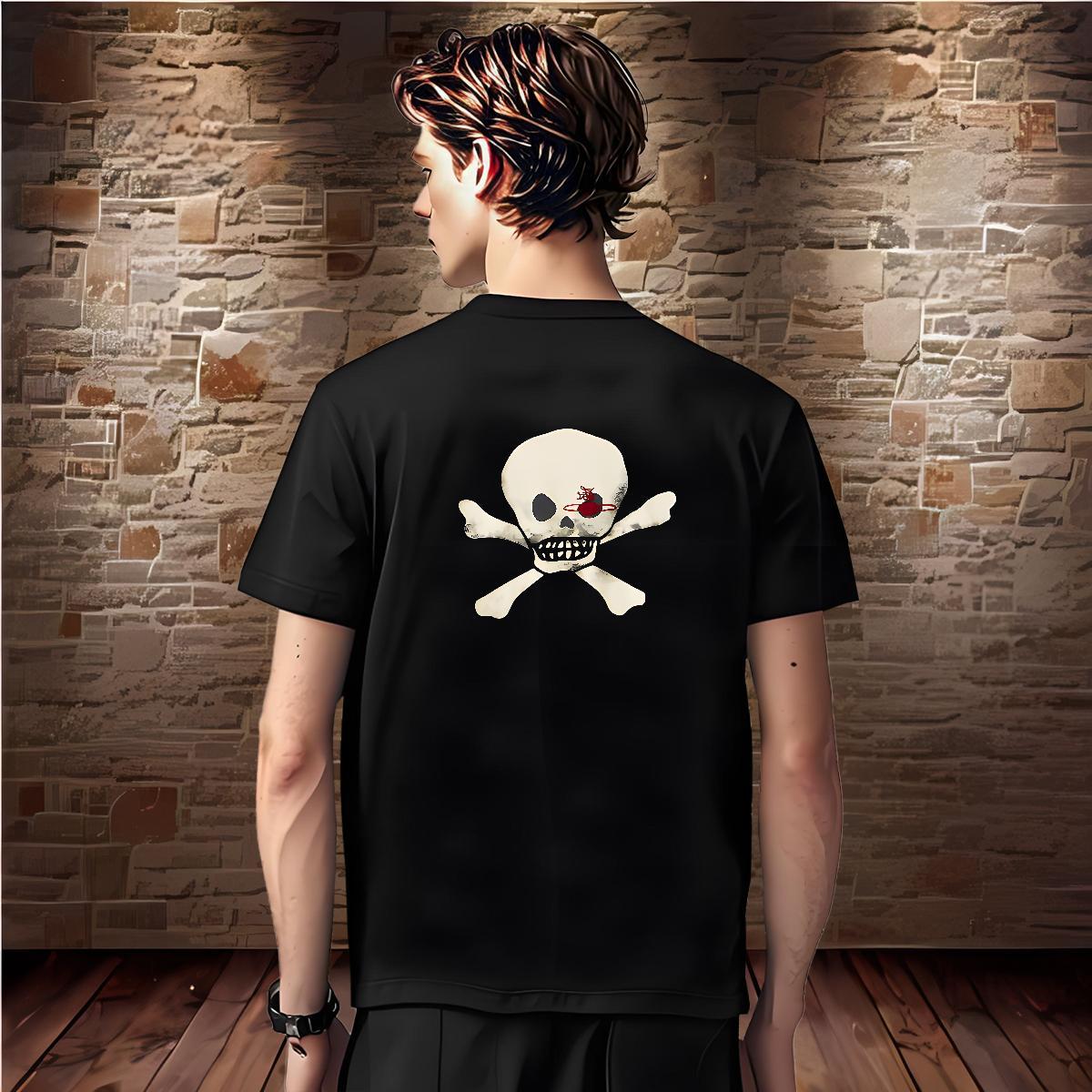Cool Men T Shirts 230g 100% Cotton skull Casual DIY Breathable Crew Neck Men Tops Tees 2024 DIY Tops Shirt
