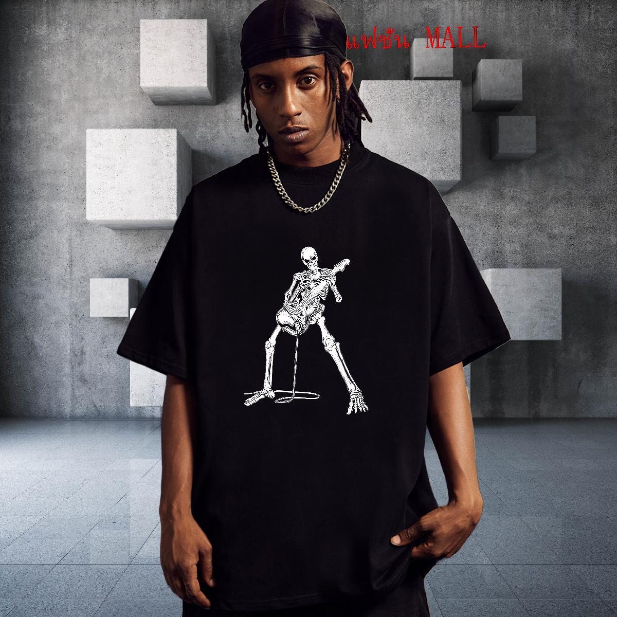 Comfortable T-Shirts for Men 230g Pure Cotton skull Hip Hop Street DIY Printed Short Sleeve O-Neck Men Tees Fashion Design Top Tees