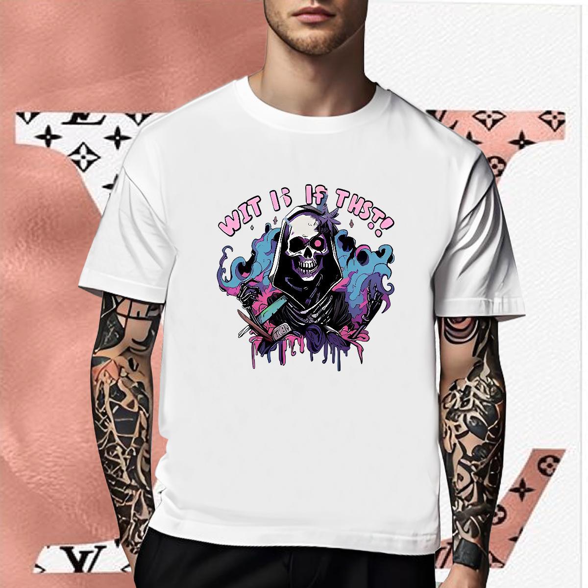 Loose T-Shirts for Men 230g Cotton skull Hip Hop Street Custom Printing Breathable Crew Neck Couples T Shirts Free Shipping Tees
