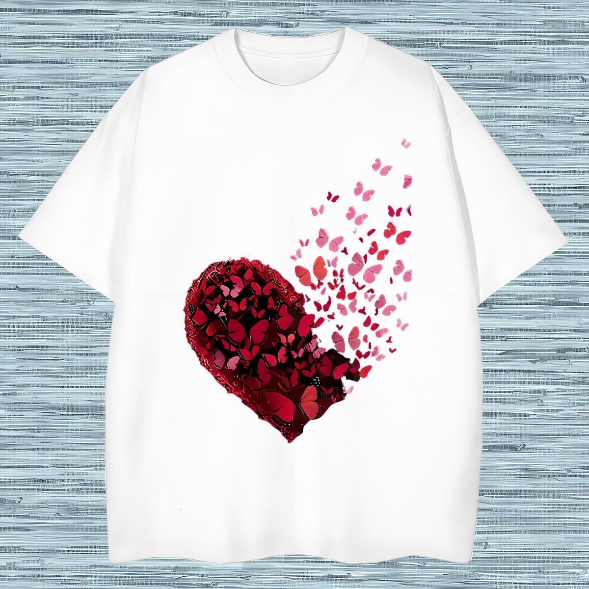 Casual New Mens Tshirts Butterfly Spring Summer 230g 100% Cotton Polos O-Neck Short Sleeve Popular Mens T Shirts Cartoon Printing L-4XL