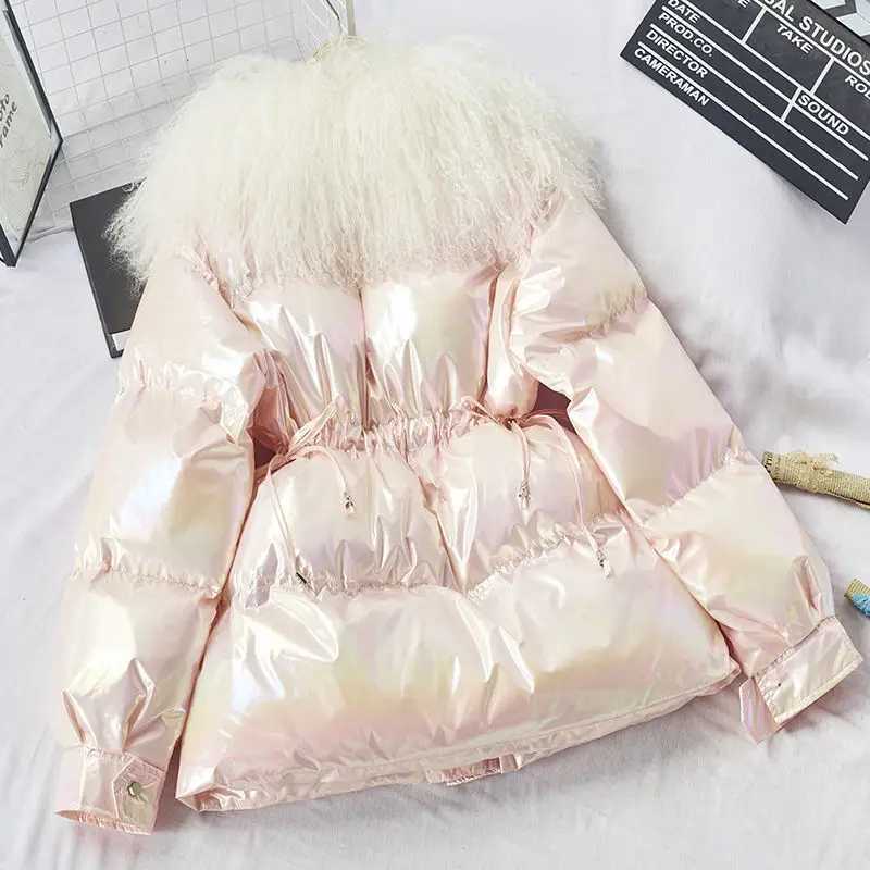 Women's Down Parkas Big Fur collar Glossy Parka Cotton Jacket Womens Winter New Korean Loose Warm Coat Female Thicken Outwear Casual Parkas Jacke