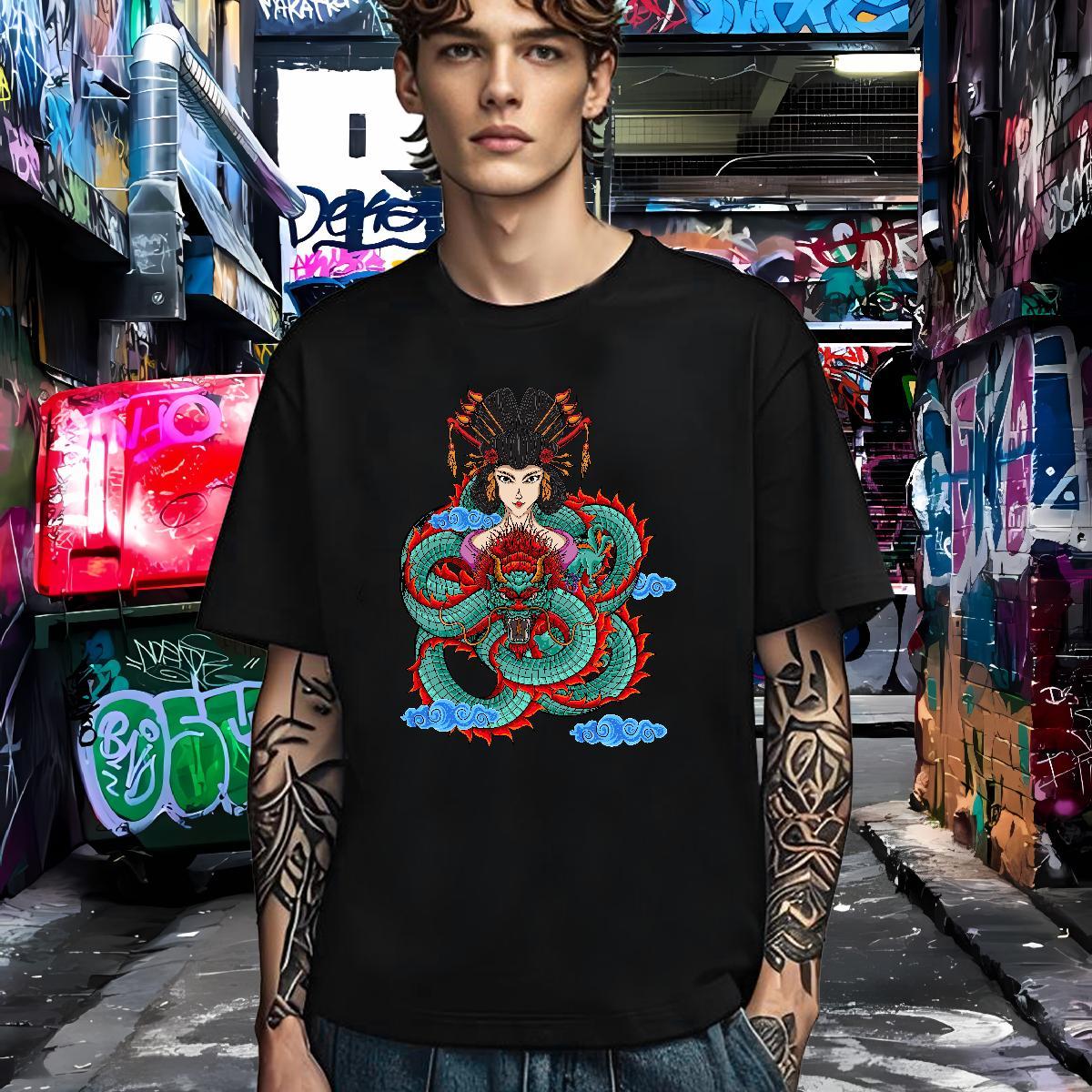 Loose T shirt 230g Pure Cotton dragon Summer Casual DIY Logo Oversized Breathable Soft Tshirt for Man Woman New Designer Polos