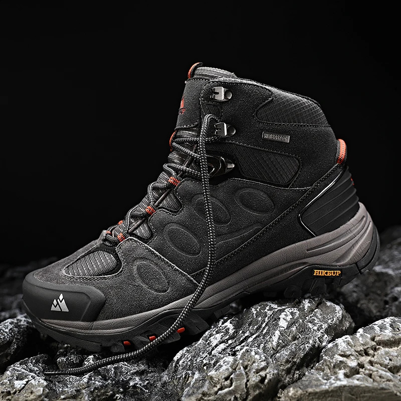 HIKEUP High-Top Men Hiking Boot Winter Outdoor Shoes Lace-Up Non-slip Outdoor Sports Casual Trekking Boots Man Waterproof Suede 240918