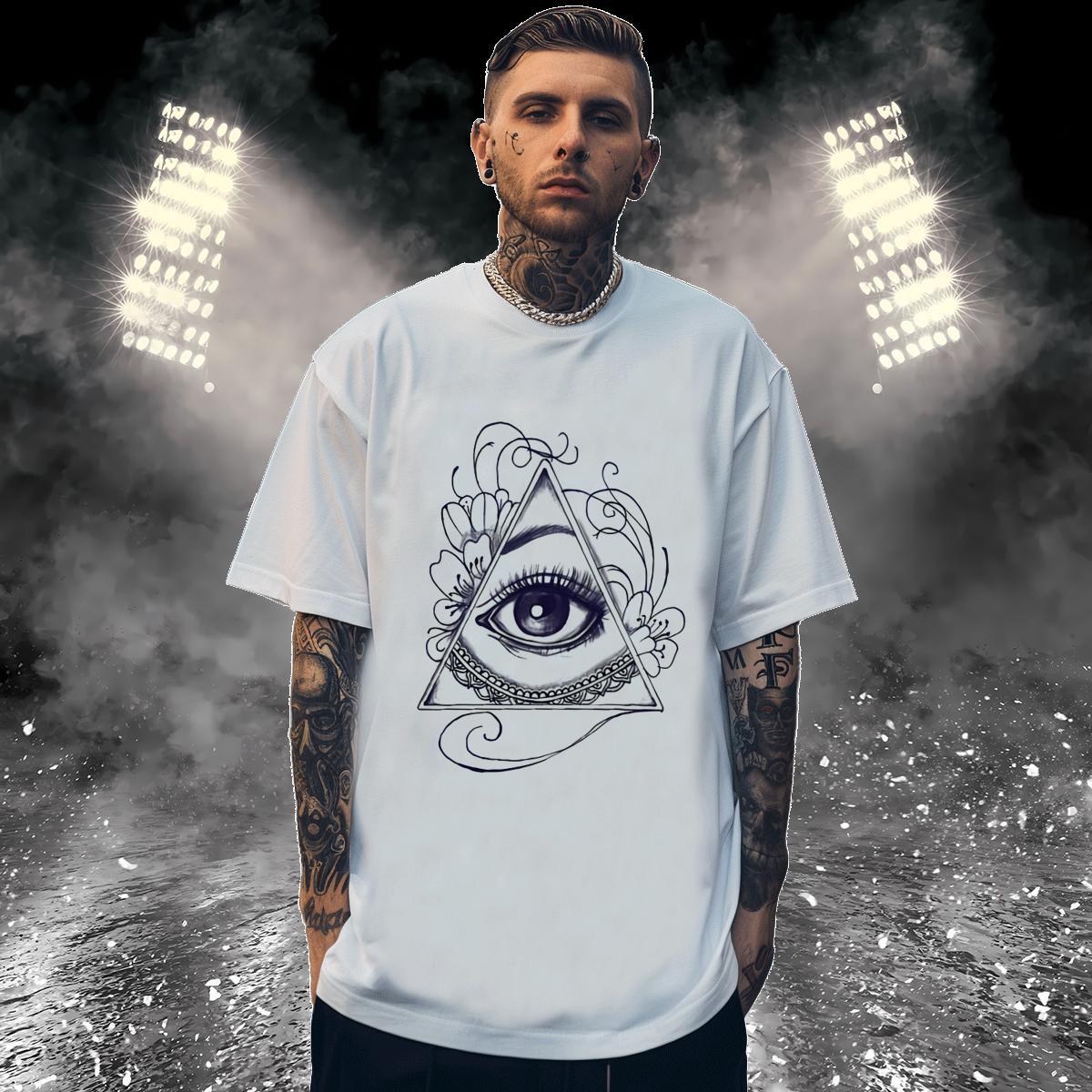 High Quality Men T Shirts 230g Cotton eye of the devil Street Casual DIY O-Neck Short Sleeve Men Tops Tees New Tops Shirt