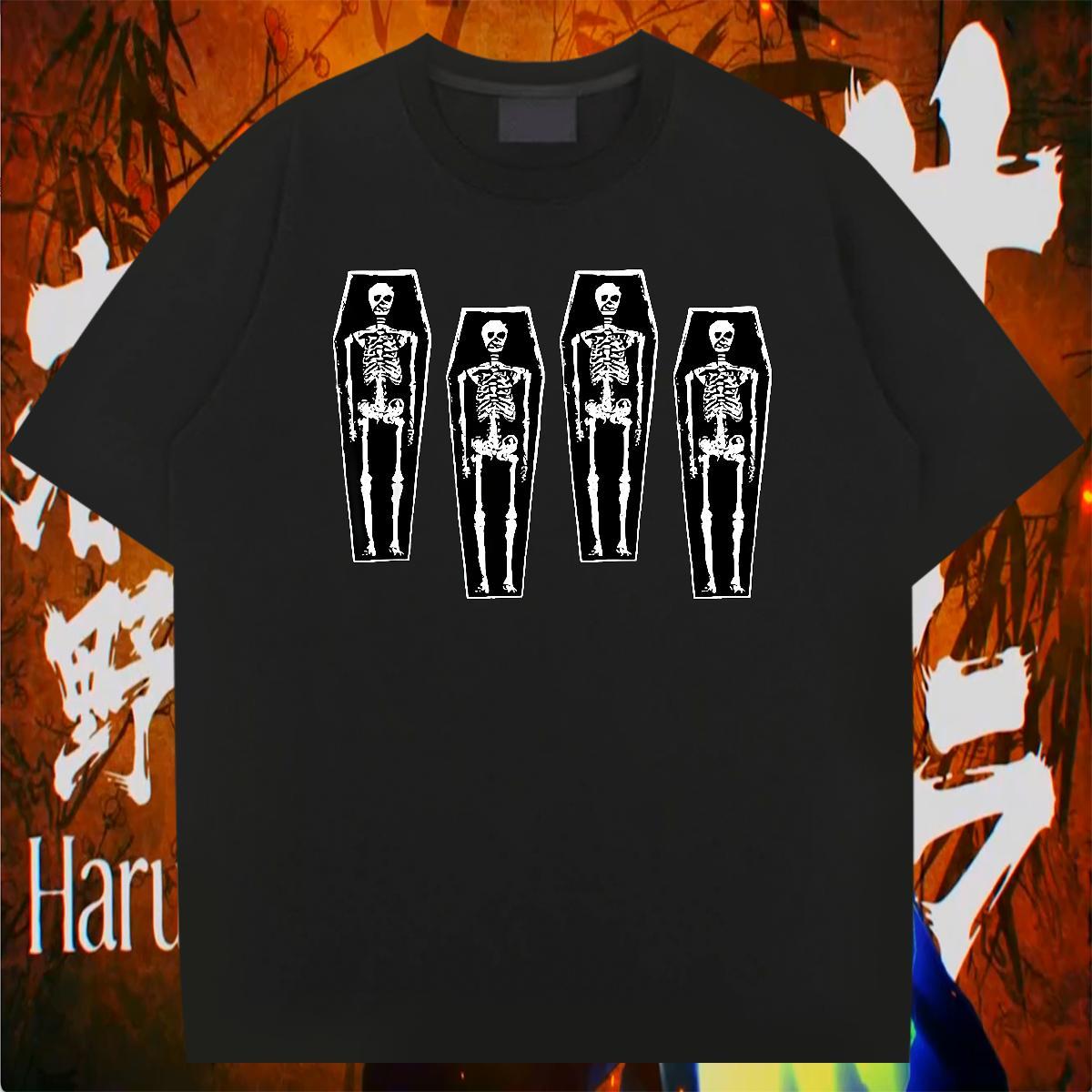 Loose T-Shirts 230g Pure Cotton skull High Street Hip Hop Anime Short Sleeve Soft Men Clothes T-Shirt New Arrival Wear