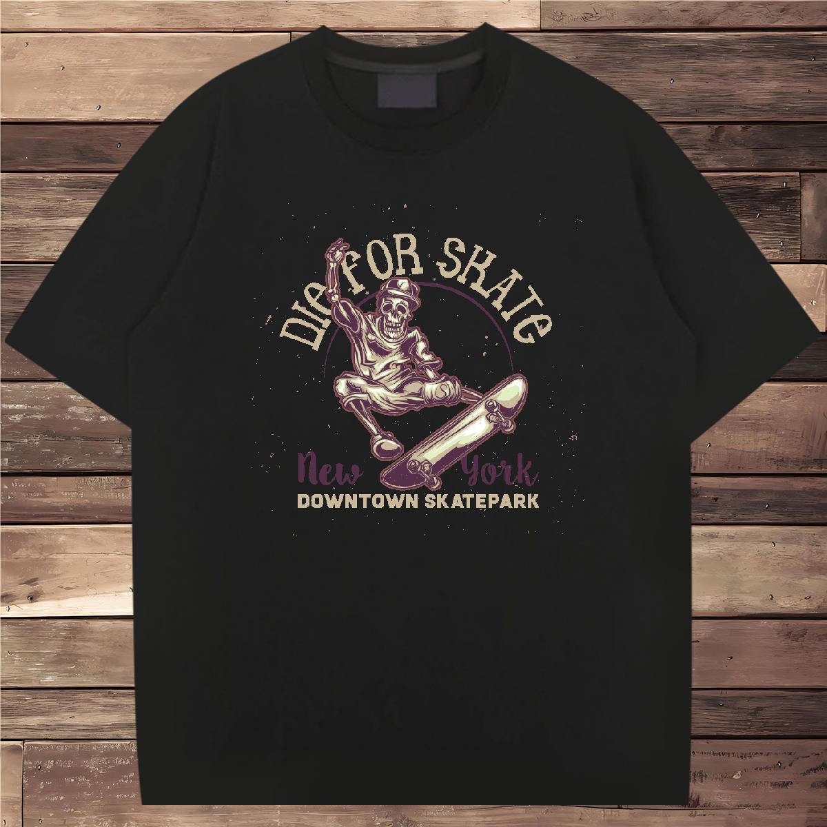 Free Shipping Man T Shirts 230g 100% Cotton skull Street wear Hip Hop DIY Crew Neck Breathable Men Tops Tees New Polos