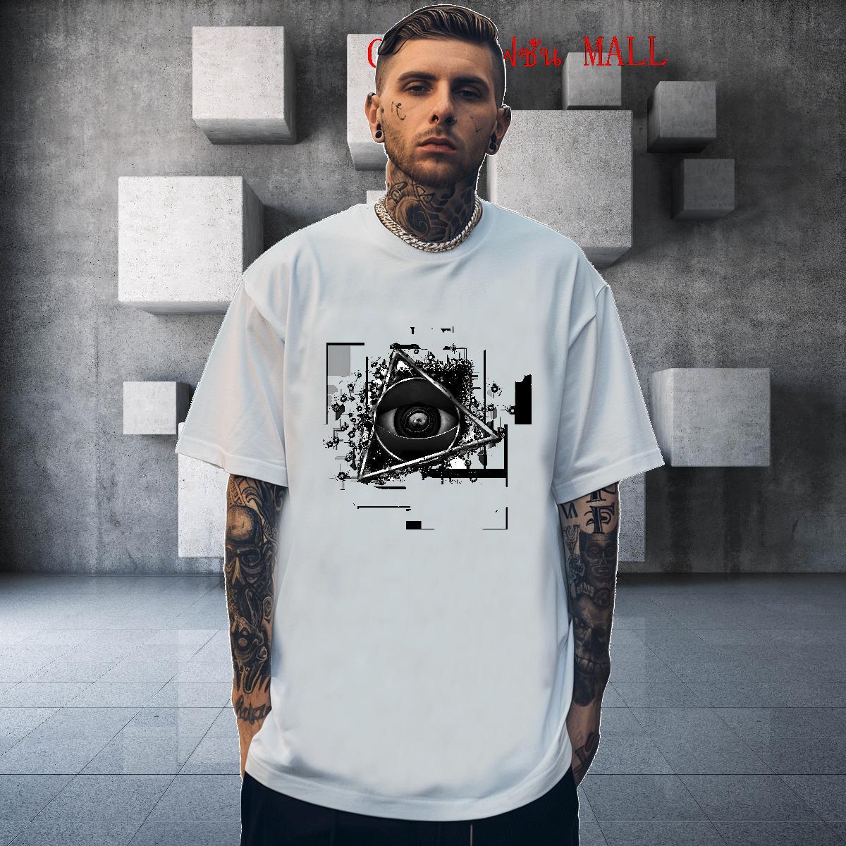 Loose Fit T shirt 230g Cotton eye of the devil Home Outdoor Graphic Crew Neck Couples T Shirts Fashion Tees
