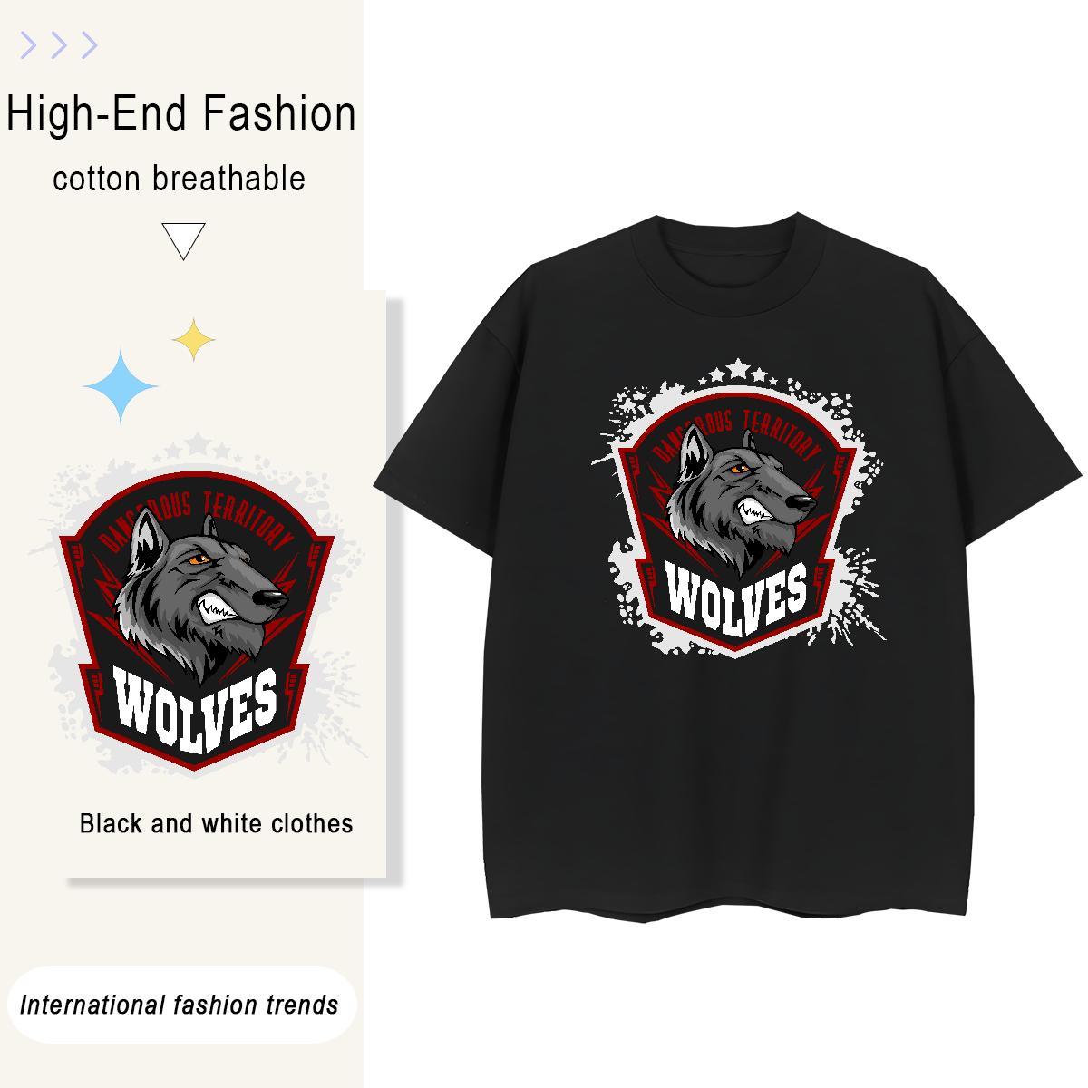 Casual New Tshirt for Man Woman wolf Sport 230g Pure Cotton Tops Shirt Breathable Short Sleeve High Quality T-Shirts for Men Plus Size Cartoon