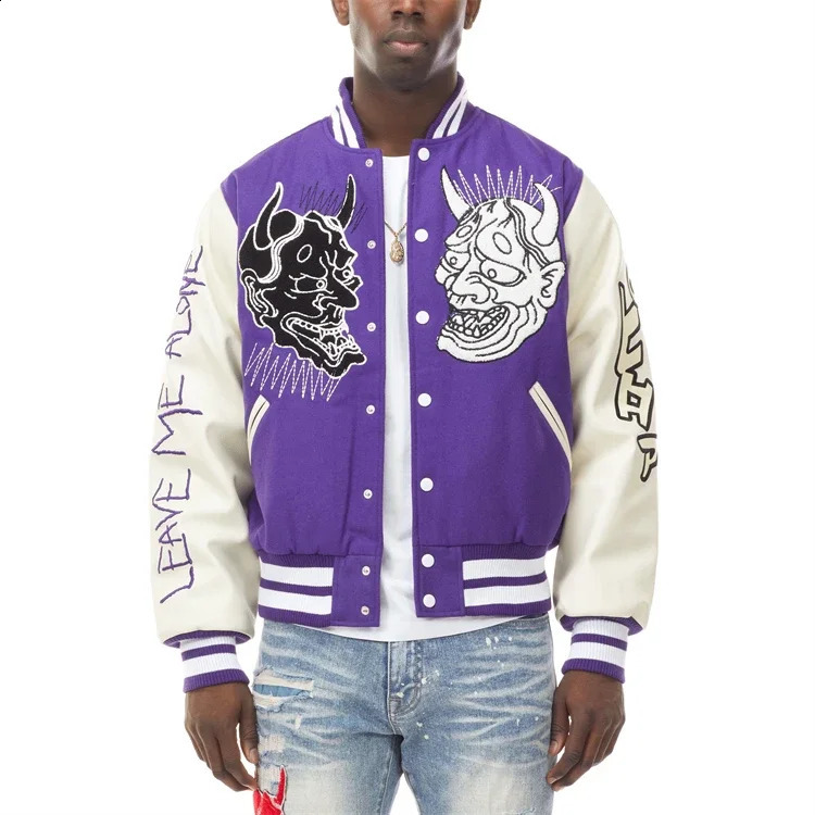 Customized Wool College Varsity Jacket For Men Leather Sleeve Plain Purple Lettermen Baseball Mens Versity Jacket 240824