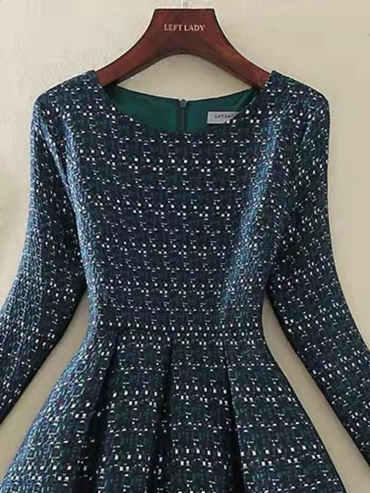 Office Ladies Elegant Tweed Slim Dresses Spring O Neck Long Sleeve High Waist A-line Vestidos De Fiesta Dress Womens Clothes 240824