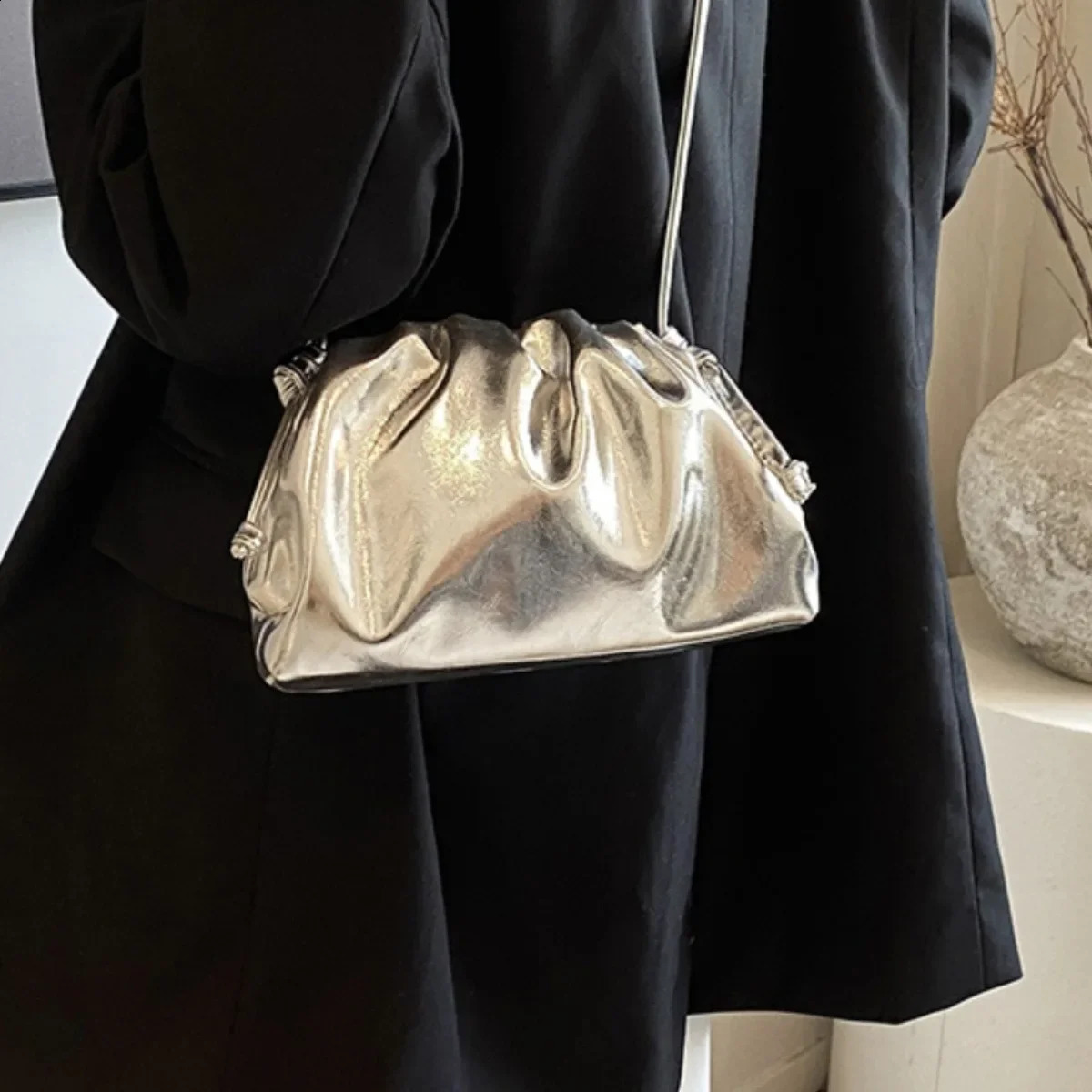 Gold Silver Fashion Cloud Hobos Bags Summer Trendy Simple Shoulder Bag Crossbody For Women Daily Shopping Handbag Purse 240823