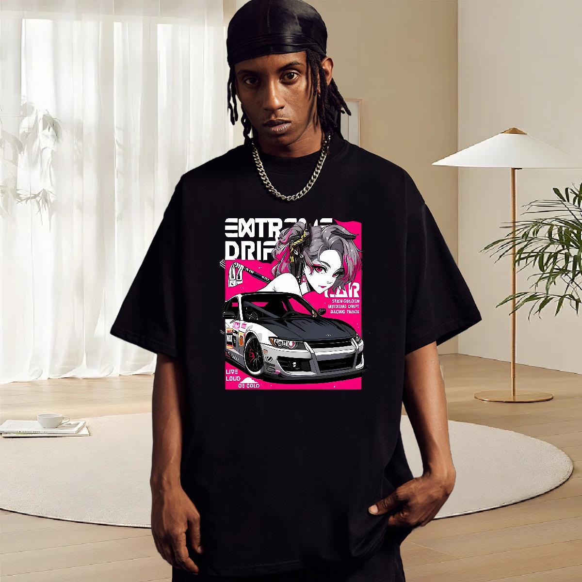 Comfortable Men T Shirts 230g Cotton car Daily Wear Cartoon Printing L-4XL Breathable Short Sleeve Tshirts Custom Tees Shirts