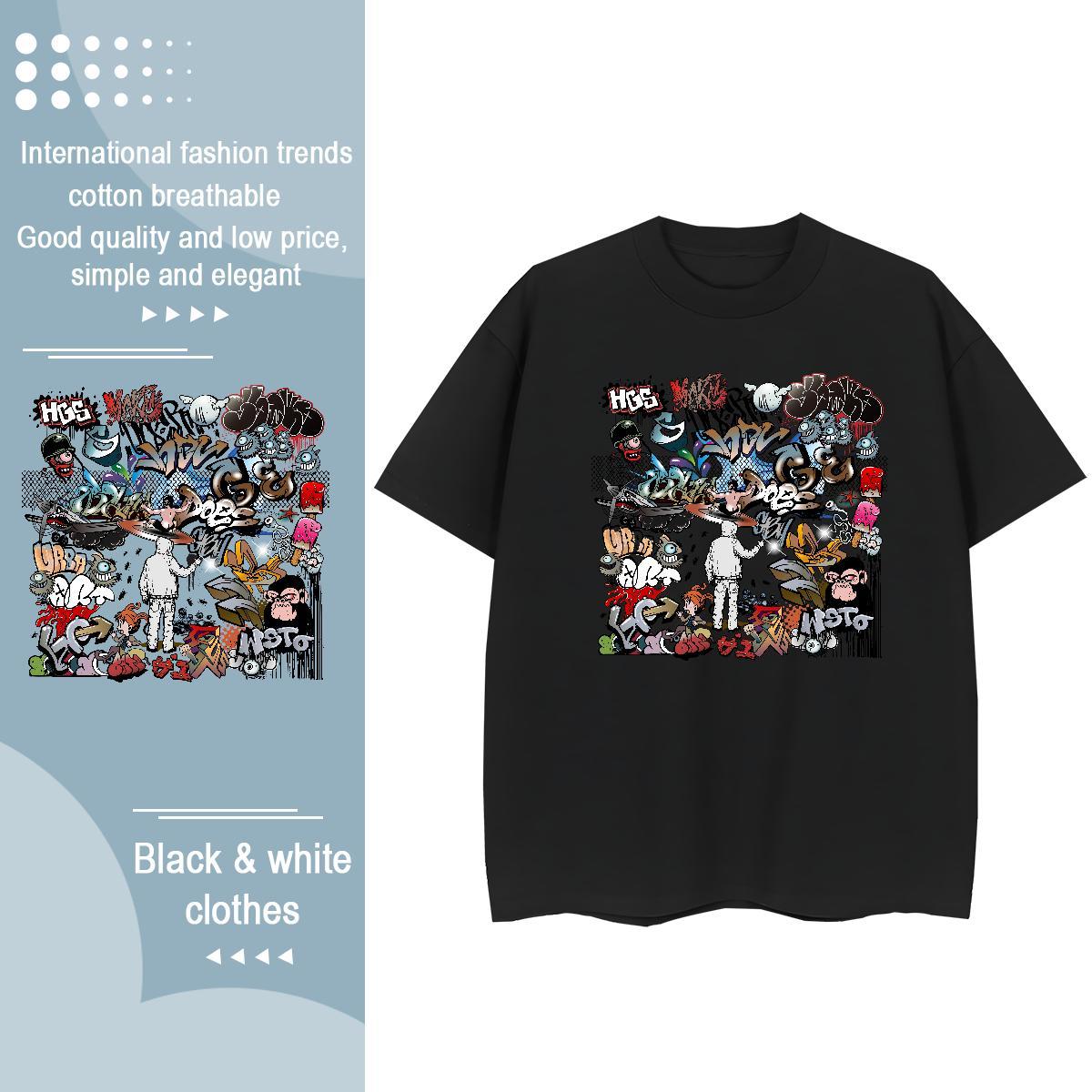 Nice Tshirt for Man Woman 100% Cotton 230g painting Street Womens T Shirts Breathable Crew Neck DIY Anime Printed Top Tees