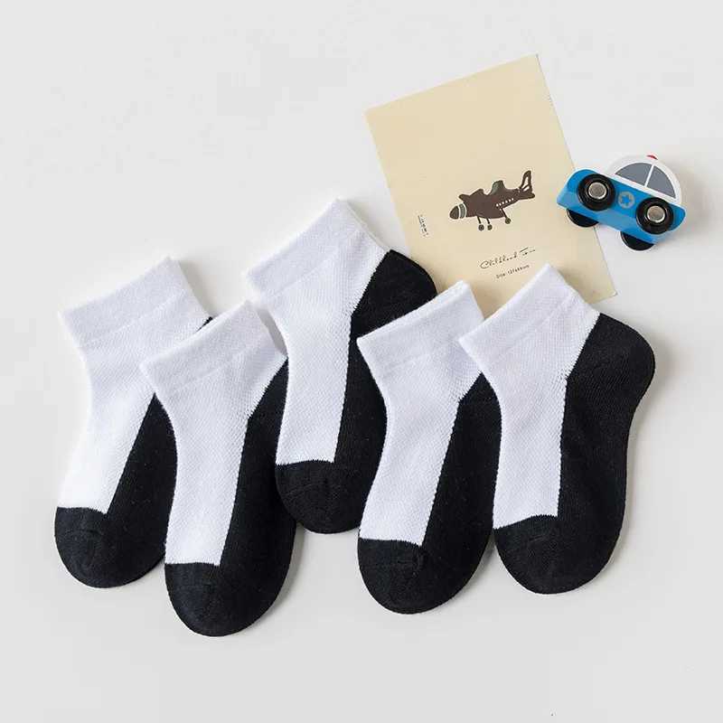 5 Pairs/Lot 2023 New Summer Children Socks Cotton Kids Teen Fashion Black White Gray For 1-12 Years Student Baby Girl Boy Socks CL240824