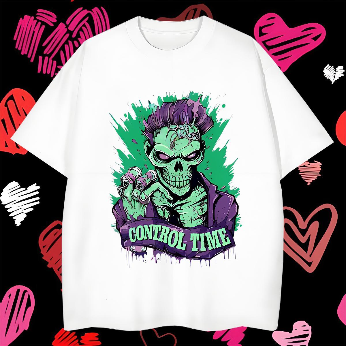 Free Shipping T-Shirts for Men 230g Cotton skull Sports Casual White Plus Size Round Neck Short Sleeve Tshirts Classic Tees Shirts