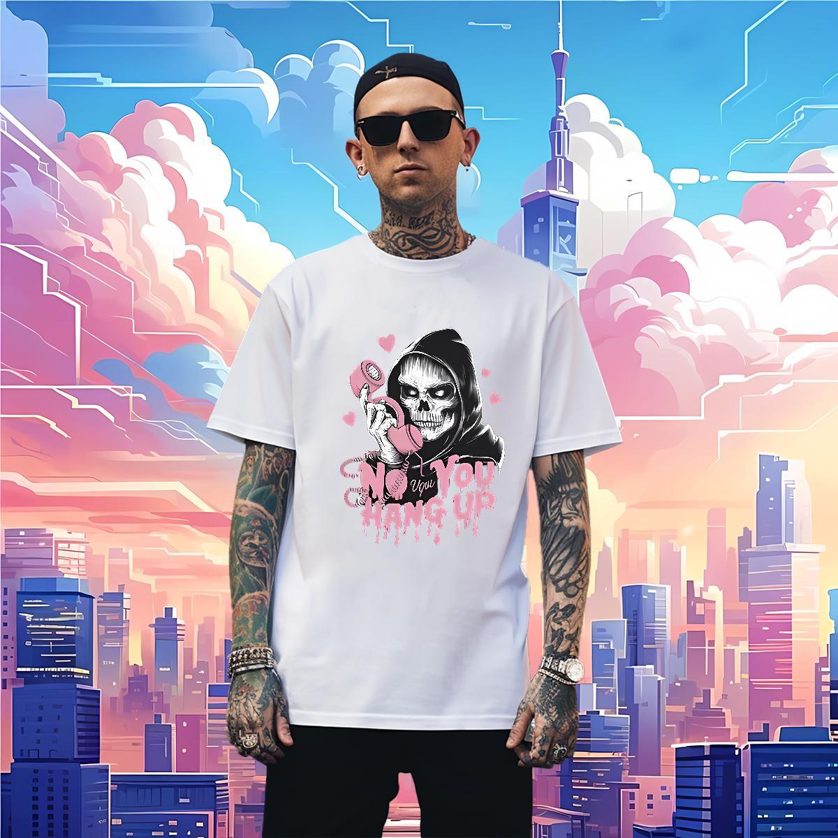 Free Shipping Man T Shirts 230g 100% Cotton skull Casual Beach Custom Print Oversized Short Sleeve O-Neck Men Tees Classic Tee Shirt