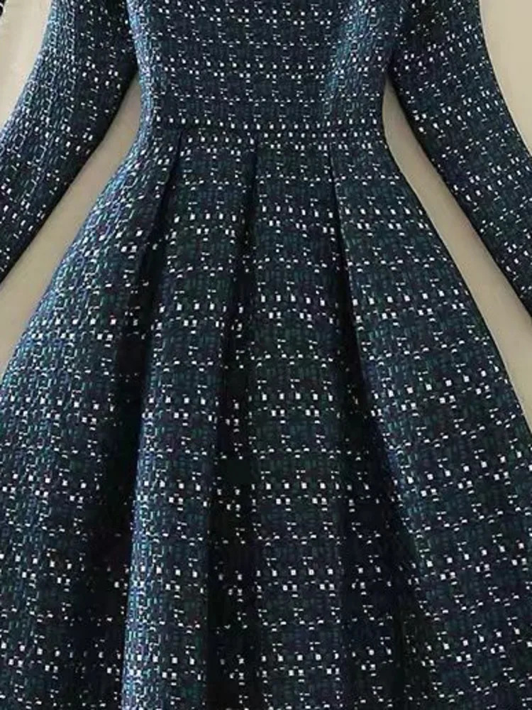 Office Ladies Elegant Tweed Slim Dresses Spring O Neck Long Sleeve High Waist A-line Vestidos De Fiesta Dress Womens Clothes 240824