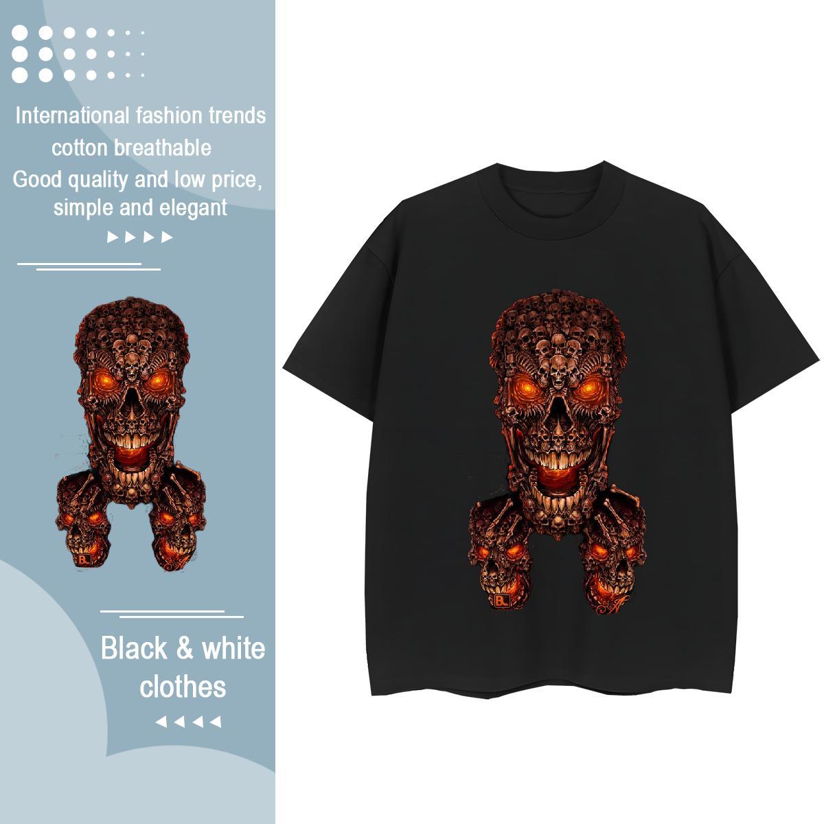 Cool T-Shirts 230g 100% Cotton skull Hip Hop Street Oversized Crew Neck Breathable Men Clothes T-Shirt New Designer Tops