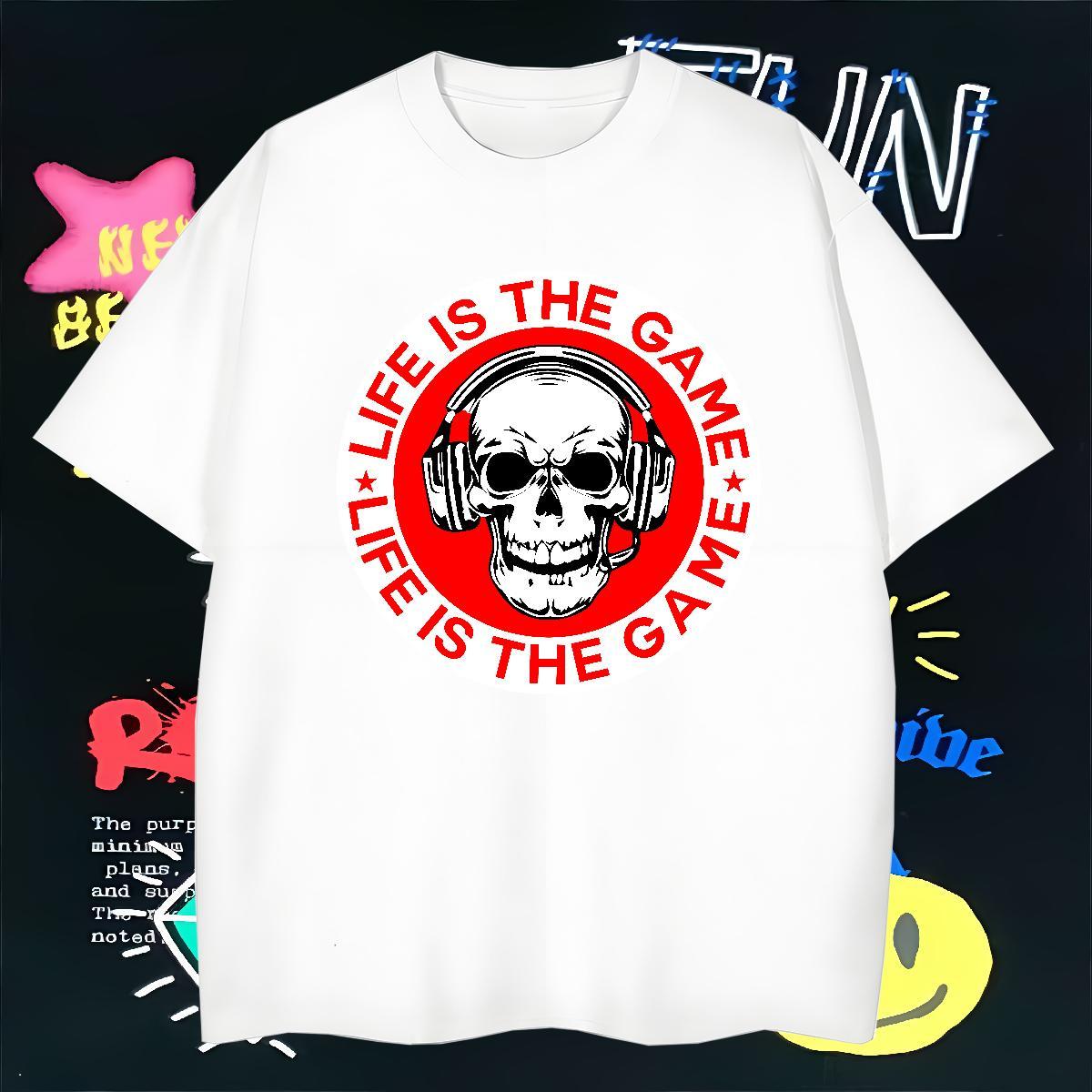 Free Shipping T-Shirts for Men 230g 100% Cotton skull High Street Hip Hop Cartoon Print O Neck Short Sleeves Men Tees Fashion New Polos