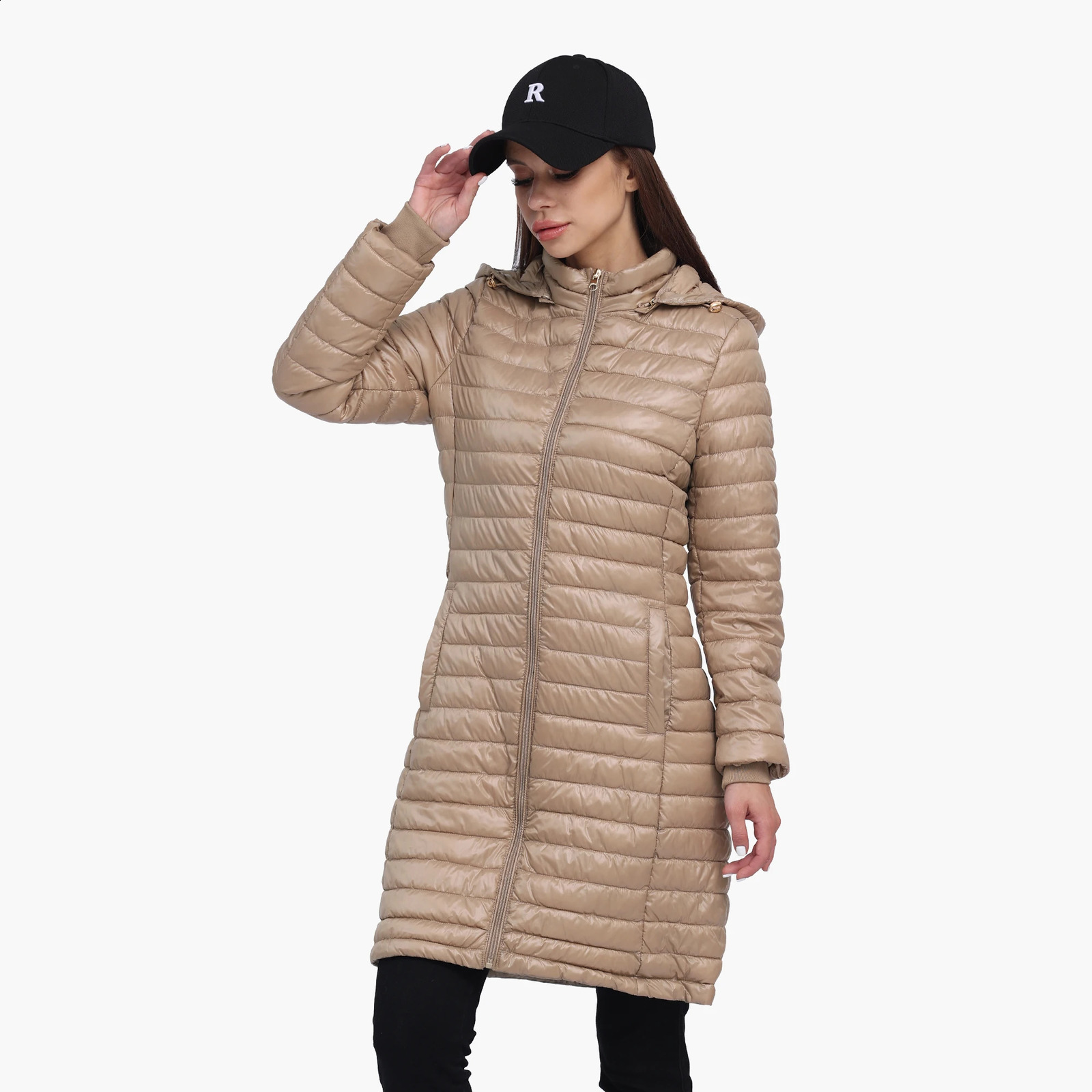 SANTELON Womens Long Temperature Ultra Lightweight Portable Inflatable Jacket for Winter Outdoor Park with Adjustable Cover 240823