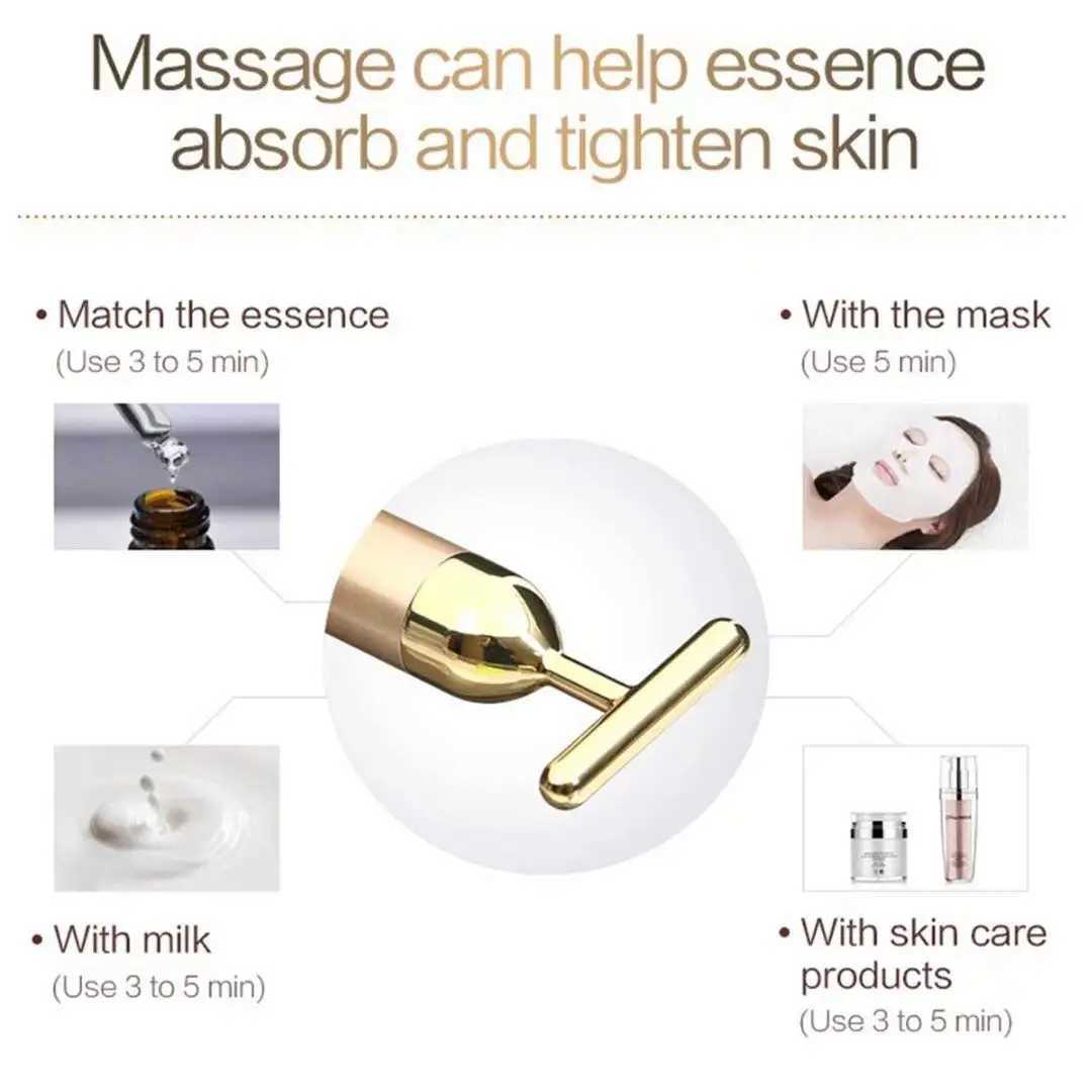24k Gold Face Lift Bar Roller Vibration Slimming Massager Facial Stick Facial Beauty Skin Care T Shaped Vibrating Tool with Bag CL240824