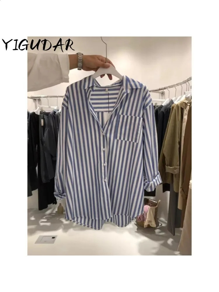 Vertical striped long sleeved shirt Spring Drop Sleeves Single Breasted Fashion Female Shirts Chic Casual Office Lady tops 240823