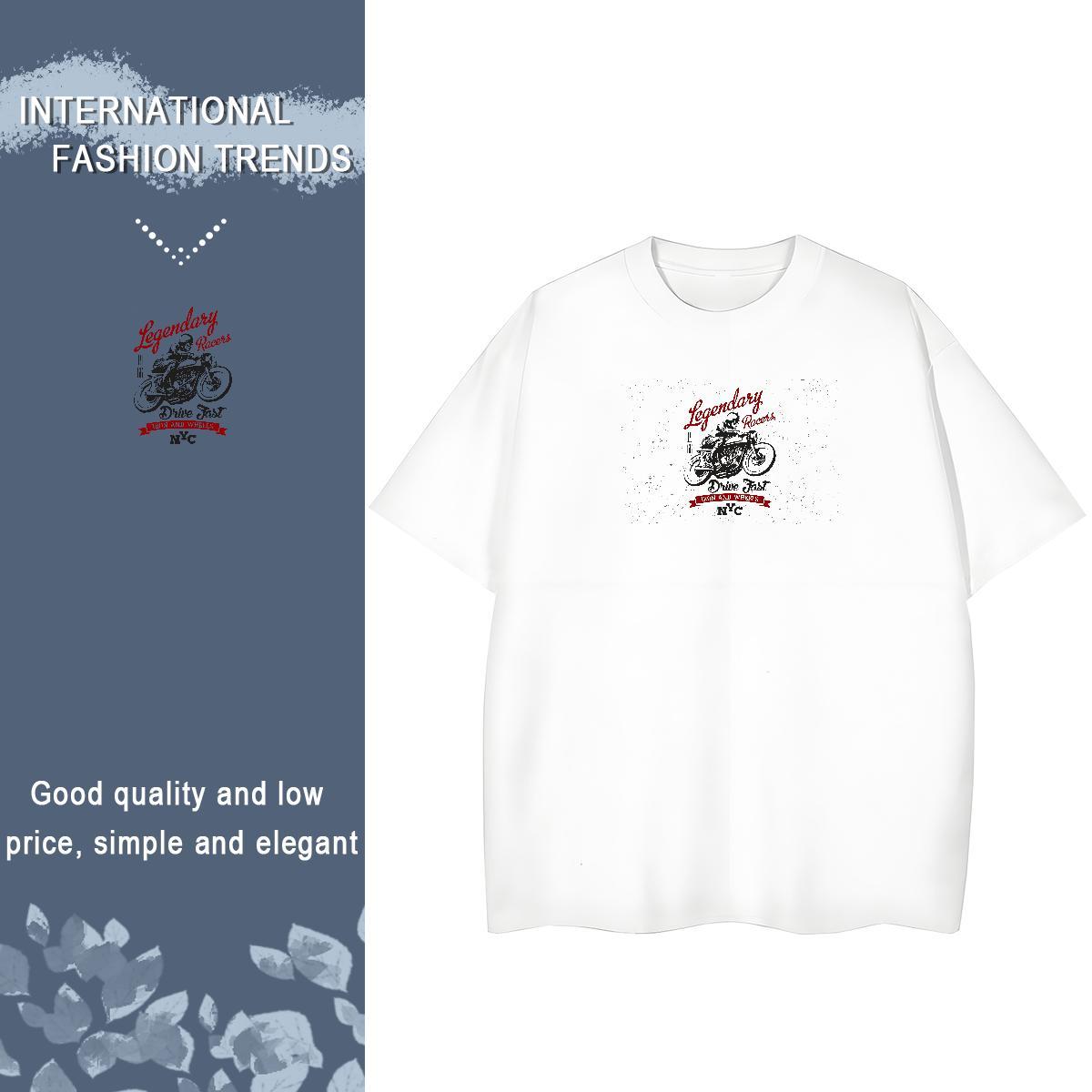 Loose Fit T-Shirts 230g Pure Cotton Motorcycle Spring Summer Cartoon Printing L-4XL Breathable Short Sleeve Couples T Shirts Fashion Casual Tees