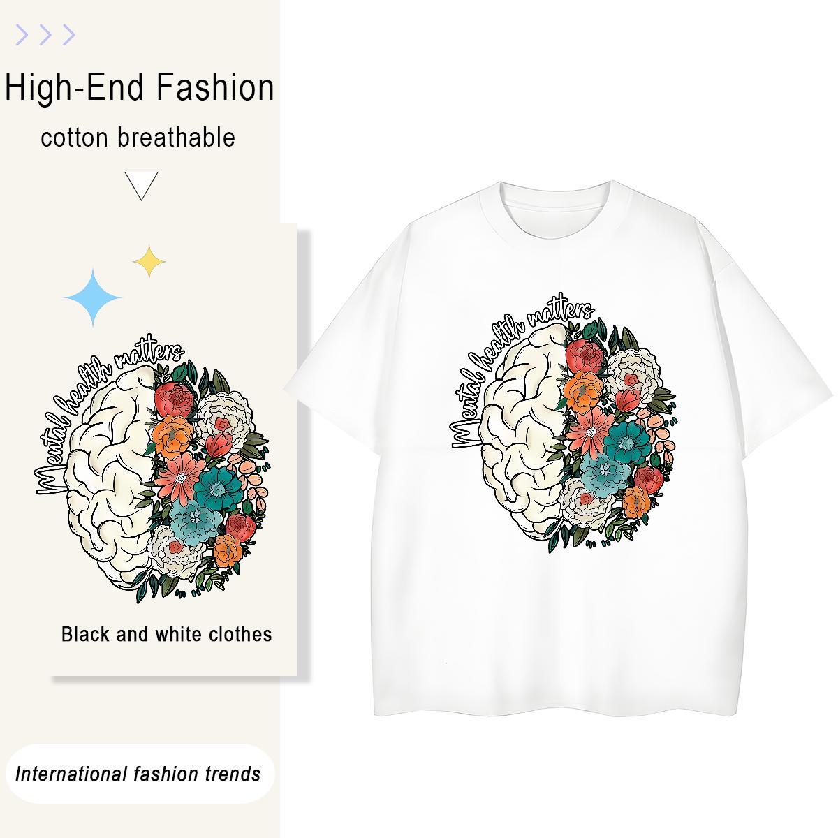 Brand Couples T Shirts flower Street Casual 100% Cotton 230g Tops Crew Neck Breathable TOP Quality Man T Shirts Cartoon Print