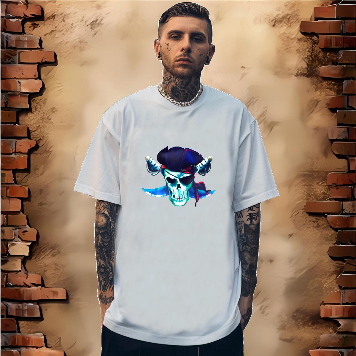 Free Shipping Mens T Shirts 230g Pure Cotton skull Sports Casual DIY Breathable Crew Neck Tshirts Fashion Design Tee Shirt