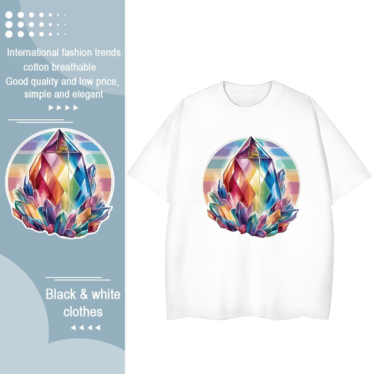 Female Couples T Shirts 230g 100% Cotton icon Daily Outfit T-Shirts for Women Breathable Soft Cartoon Floral Printing Top Shirts