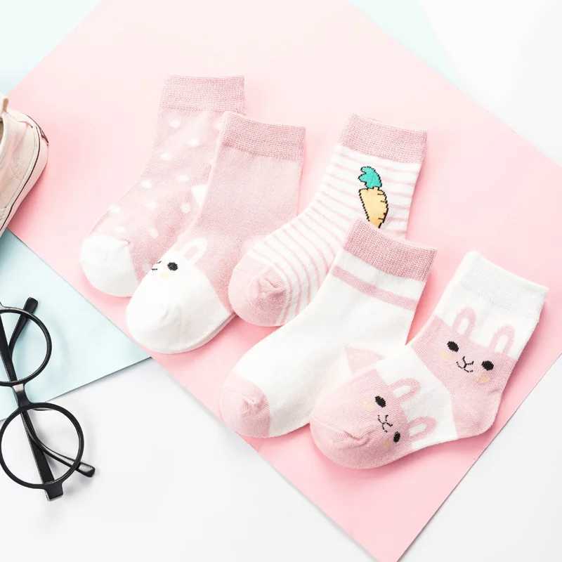 5 Pairs Cartoon Baby Socks Spring Autumn Stripe Dot Girls Boys Ankle Socks Soft Toddler Kids Short Socks CL240824