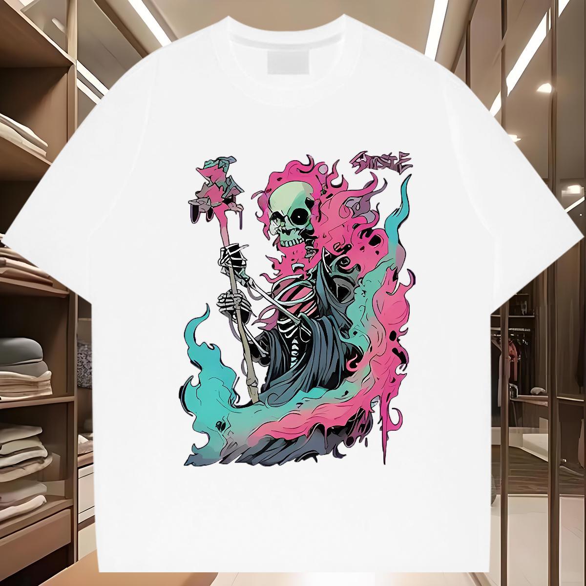 Designer T Shirt For Man 230g Pure Cotton skull Home Outdoor Oversized Crew Neck Mens Tshirts New Wear