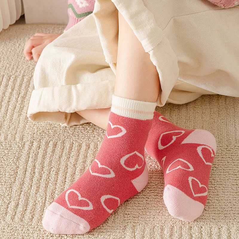 5Pairs/Set Baby Socks Cute Kids Girls Cotton Sports Socks Cartoon Love Heart Print Casual Sports Clothes Accessories CL240824