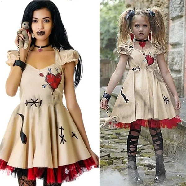 Fashion Girl Halloween Costume Vodou Doll Witch Doctor Cosplay Adult and Children Fancy Dress 240823