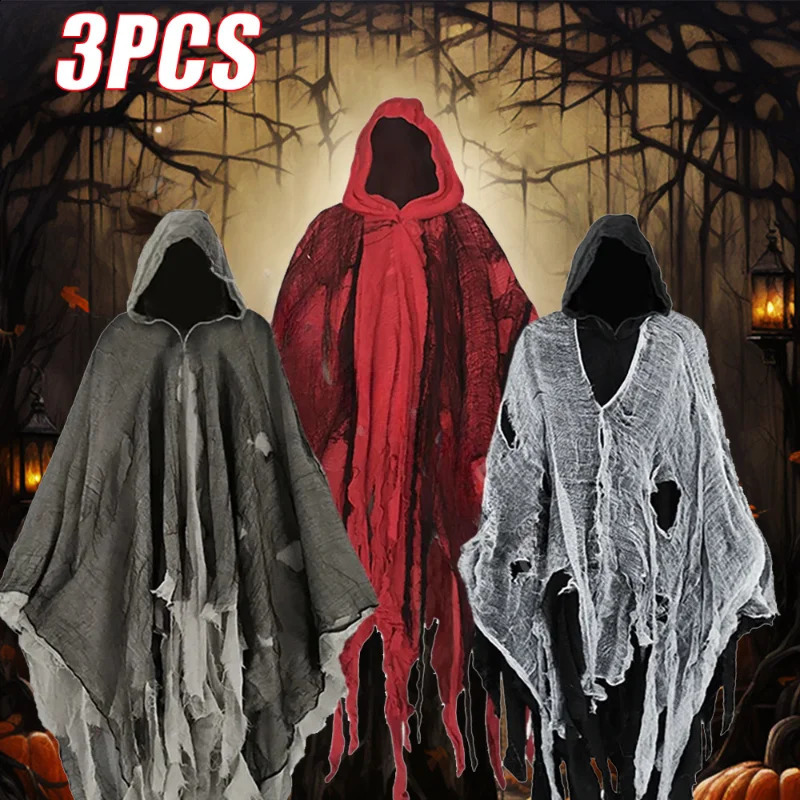 Halloween Ghost Dementor Role Playing Death Costume Gothic Horror Zombie Tattoo Hooded Death Party Prop Cloak 240824