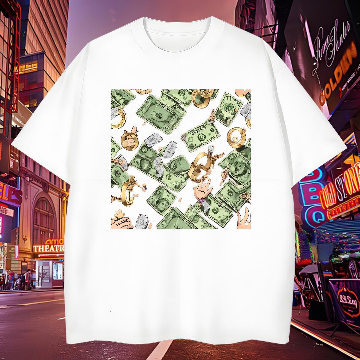 Cool T-Shirts 230g 100% Cotton dollar Daily Wear Customized Print Short Sleeve O-Neck Tshirts 2024 Tops Tees