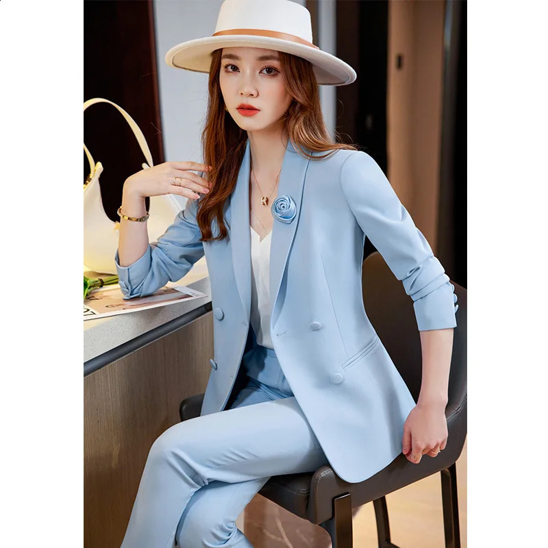 Womens formal business suit for autumn and winter paired with pants jackets long sleeved professional OL style set 240823