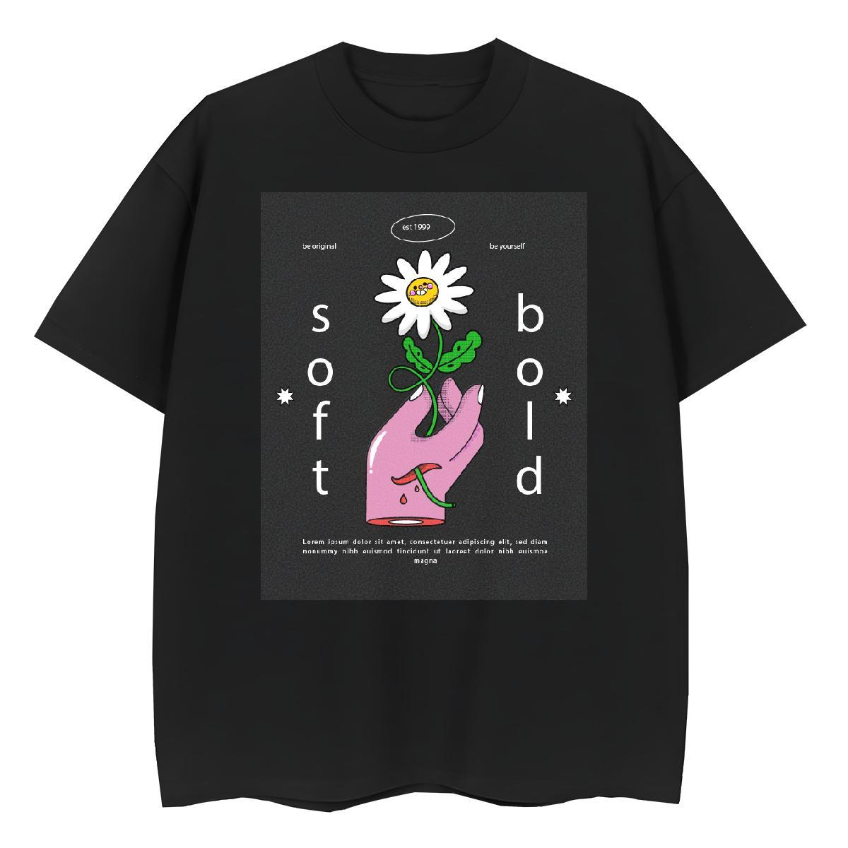 Designer Couples T Shirts 230g Pure Cotton flower Street Wear T Shirts Women Round Neck Short Sleeve Cartoon Print Clothes